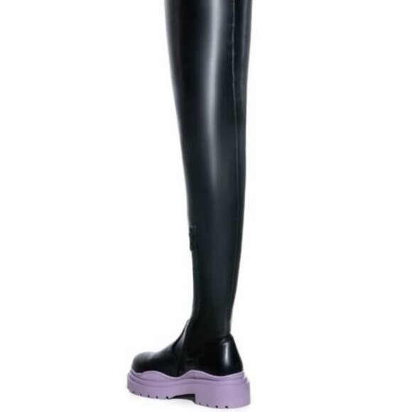 CAN YOU STAND IT ? THIGH HIGH PERIWINKLE FLATFORM  W/ 4 WAY STRETCH BRAND NEW !! - Picture 3 of 5